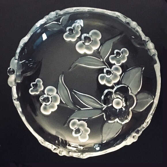 Two Vintage Crystal Dessert Plates With Frosted Cherry Blossoms on Satin… - Picture 1 of 9